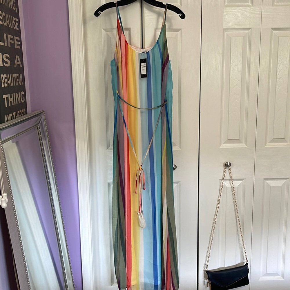 City Chic Gelato Stripe Rainbow Maxi Dress